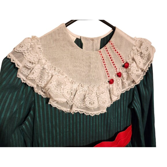 Mini World Dress Green Stripe Red Sash Petticoat Lace Girls Size 12? Made in USA - Picture 2 of 9